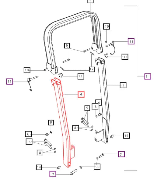 Mahindra Tractor ROPS Side Bar Right Hand RH H07659009B91 Mahindra Direct Parts