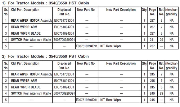 Mahindra Tractor Rear Wiper Assembly Kit E007519794D91 Mahindra Direct Parts