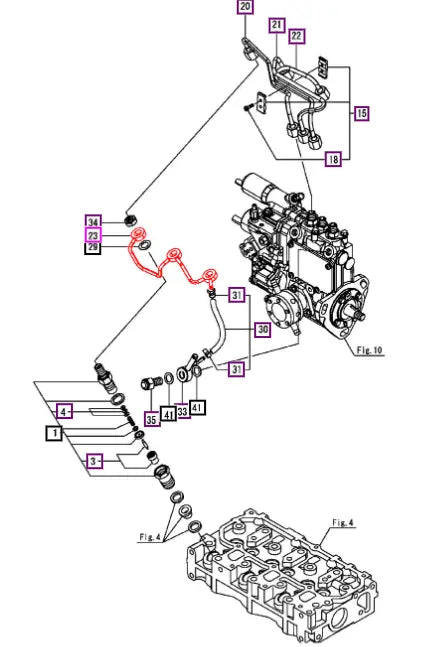 Mahindra Tractor Return Fuel Rail Line 119515-59540 Mahindra