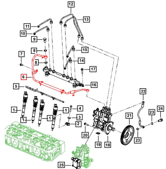 Mahindra Tractor / Roxor Fuel Rail Overflow Return Line 006040217V01 Mahindra