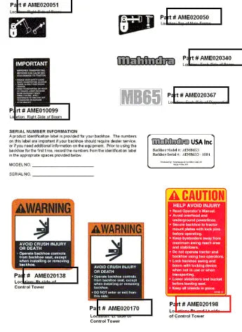 Mahindra Tractor Safety Decal- Right And Left Side Of Control Tower AME020198 Mahindra Direct Parts