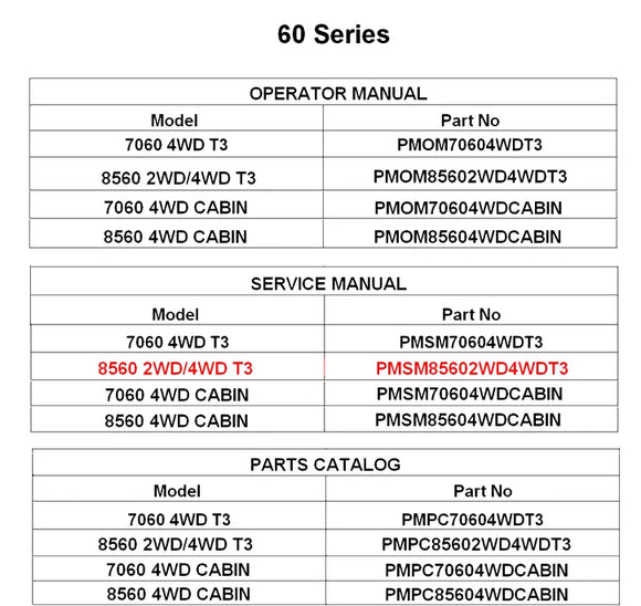 8560 Mahindra Tractor Service Manual 8560 2WD/4WD T3 PMSM85602WD4WDT3 ...