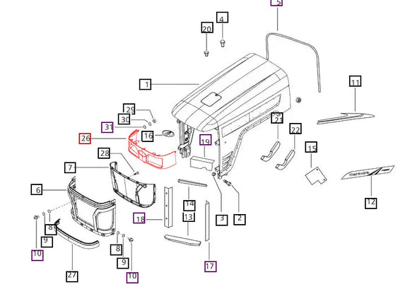 Mahindra Tractor Upper Grill / Headlight Bevel E007501957B91 Mahindra Direct Parts