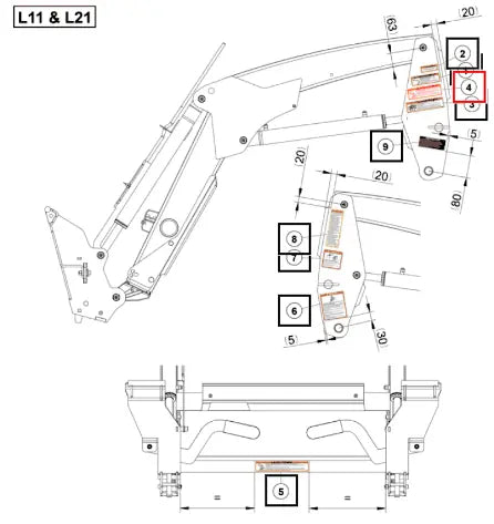 Mahindra Tractor Warning Decal Loader Fr M M 60096672ALO Mahindra Direct Parts