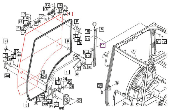 Mahindra Tractor Right RH Passenger Side Door Glass 19466686000 Mahindra