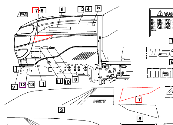 Mahindra Tractor Hood Decal Left Hand LH 19488788000 Mahindra Direct Parts
