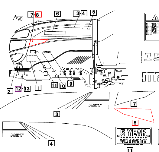 Mahindra Tractor Hood Decal Right Hand RH 19488789000 Mahindra Direct Parts