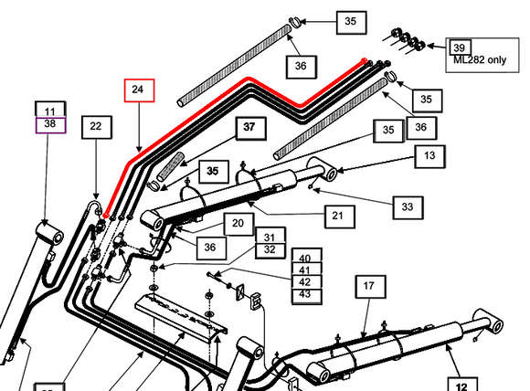Mahindra Tractor Loader Hydraulic Hose - T to Boom End 3/8x107 KMW05822108848107 Mahindra Direct Parts