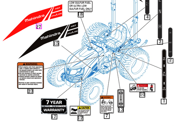 Mahindra Tractor Hood Decal Left Hand eMax L 25 HST 11329010030 Mahindra Direct Parts