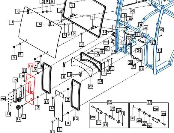 Mahindra Tractor Glass - Front Right Bottom 11107034111 Mahindra Direct Parts