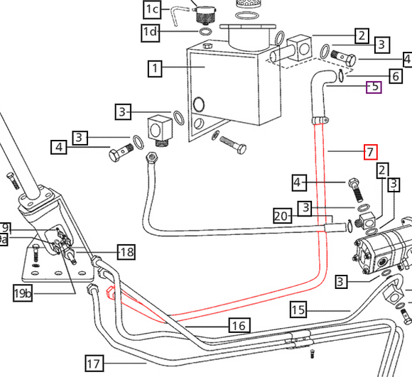 Mahindra Tractor Power Steering Pipe - HSU To Reservoir 007201035C1 Mahindra Direct Parts