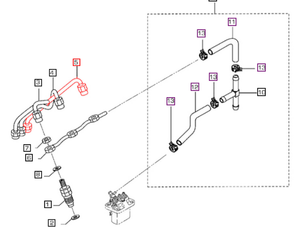 Mahindra Tractor Fuel Pipe Injection No. 3 006054253K01 Mahindra Direct Parts