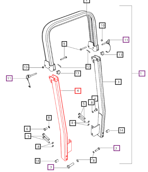 Mahindra Tractor ROPS Side Bar Right Hand RH H07659009B91 Mahindra Direct Parts