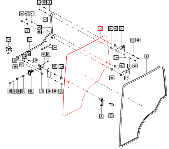 Mahindra Tractor Door Glass Left Hand LH 00890191K01 Mahindra Direct Parts
