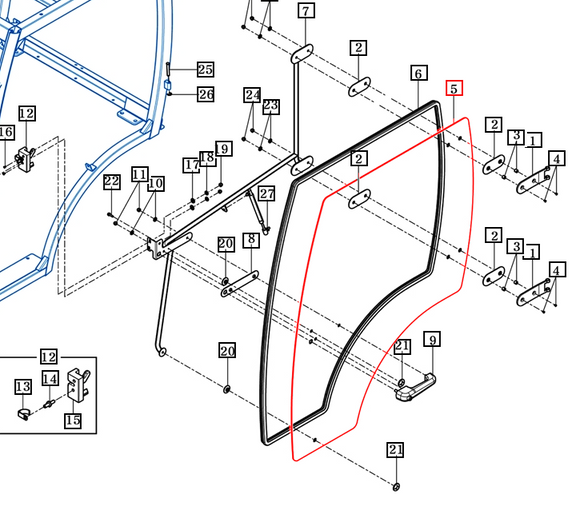 Mahindra Tractor Cab Door Glass Left Hand 11107039010 Mahindra Direct Parts