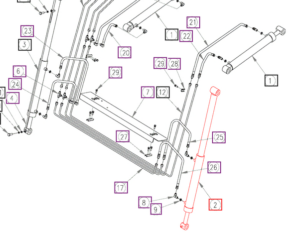Mahindra Tractor Loader Bucket Cylinder Left Hand 225301 Mahindra Direct Parts