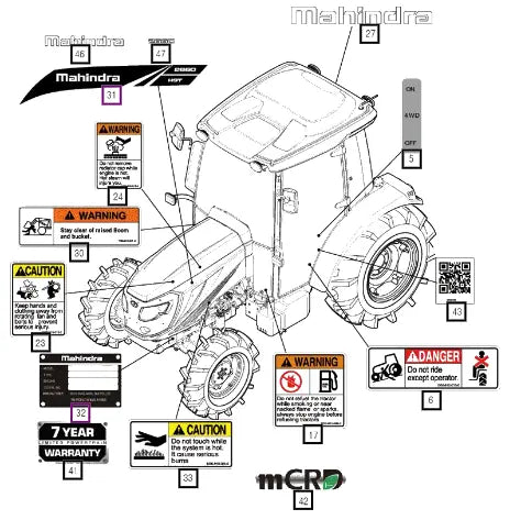 (Sold Out) Mahindra Tractor Label , Warning/stop Engine 12009100180 Mahindra Direct Parts